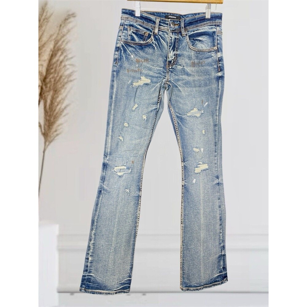 KINDRED Tall Men’s W30 L35 Bootcut Patched Distressed Jeans Brown & White Paint